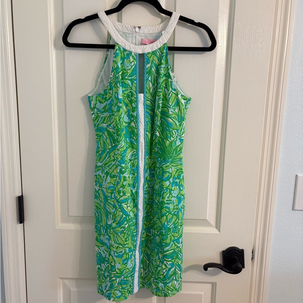 Lilly Pulitzer Pearl Fresh Citrus Green Parrot Print Shift Dress Size 2